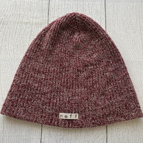 Neff Maroon Red & White Knit Beanie Winter Hat Unisex - Picture 1 of 9